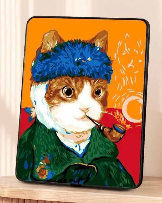 Van Gogh Cat with a Pipe Textured Paint by Numbers Kit – DIY 3D Tabletop Canvas Art for Home Decor