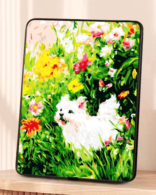 Happy Puppy Textured Paint by Numbers Kit – DIY 3D Tabletop Canvas Art for Home Decor