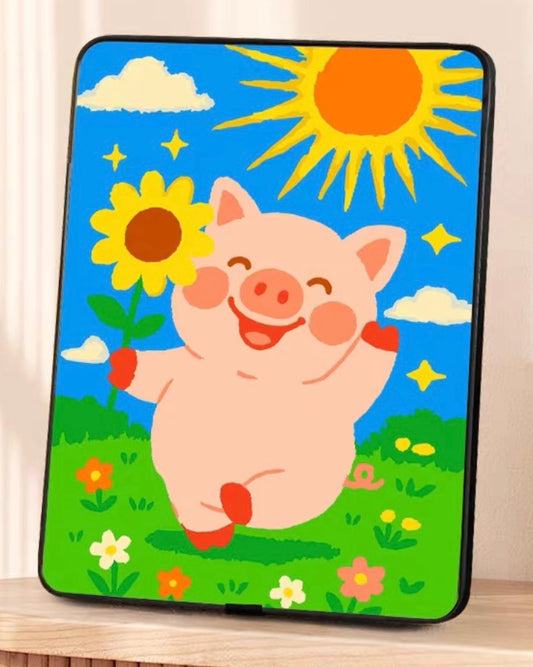 Happy Little Pig Textured Paint by Numbers Kit – DIY 3D Tabletop Canvas Art for Home Decor